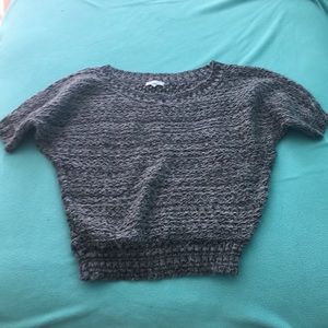 Black white and gray knit short sleeve sweater